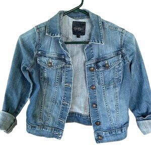 Jessica Simpson Denim Jacket Womens Small Pixie Crop Blue Trucker Jean Jacket